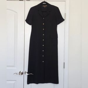 Donna Ricco Black Shirt Dress Petite 4P Button Front Midi Workwear